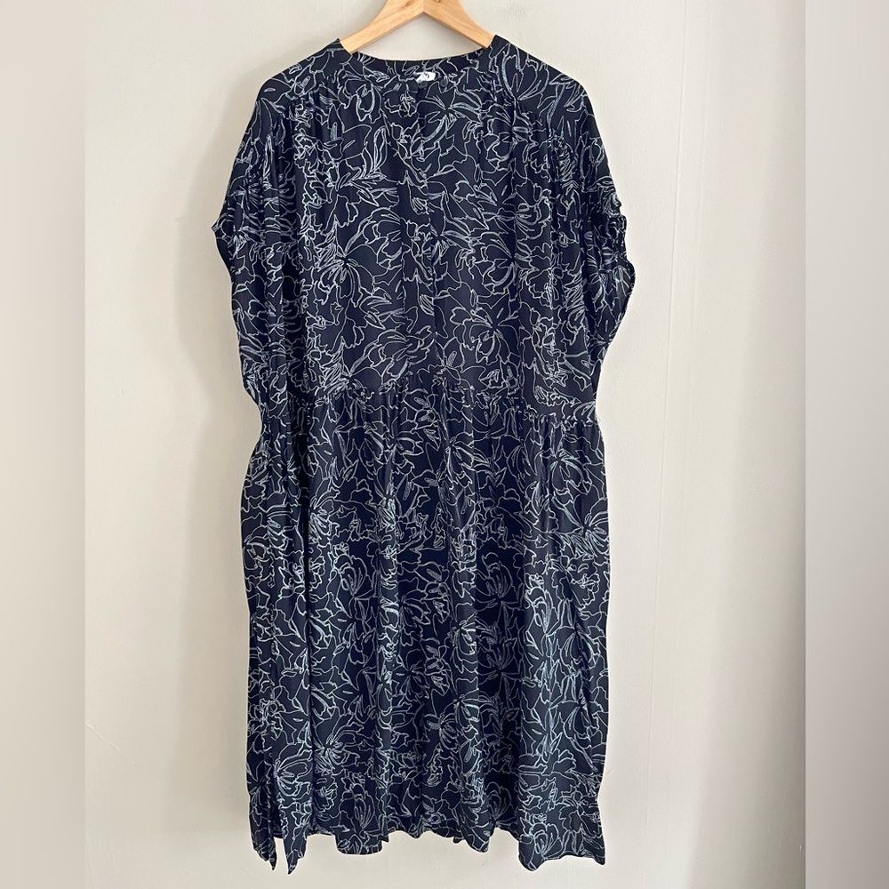 KIN by John Lewis Floral Midi Dress Oversized Lagenlook Black White Viscose